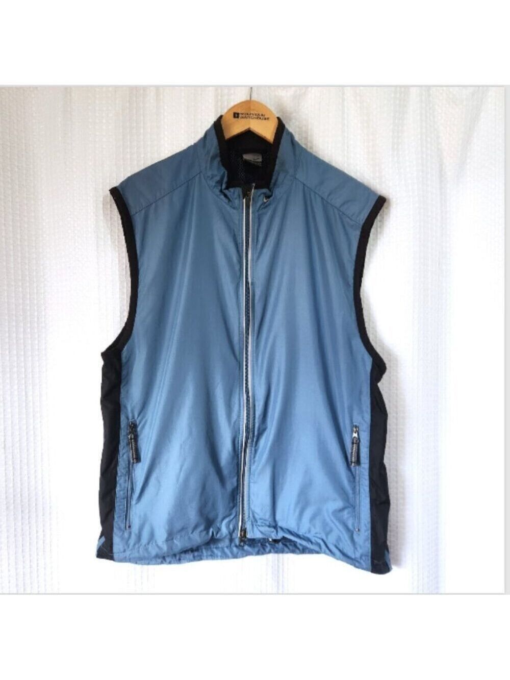Nike Cycling Vest Mens Size Large Blue Reflective Zipper Vented Back Zip Pockets